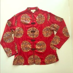 Red silk Chinese Jacket with black frog closures